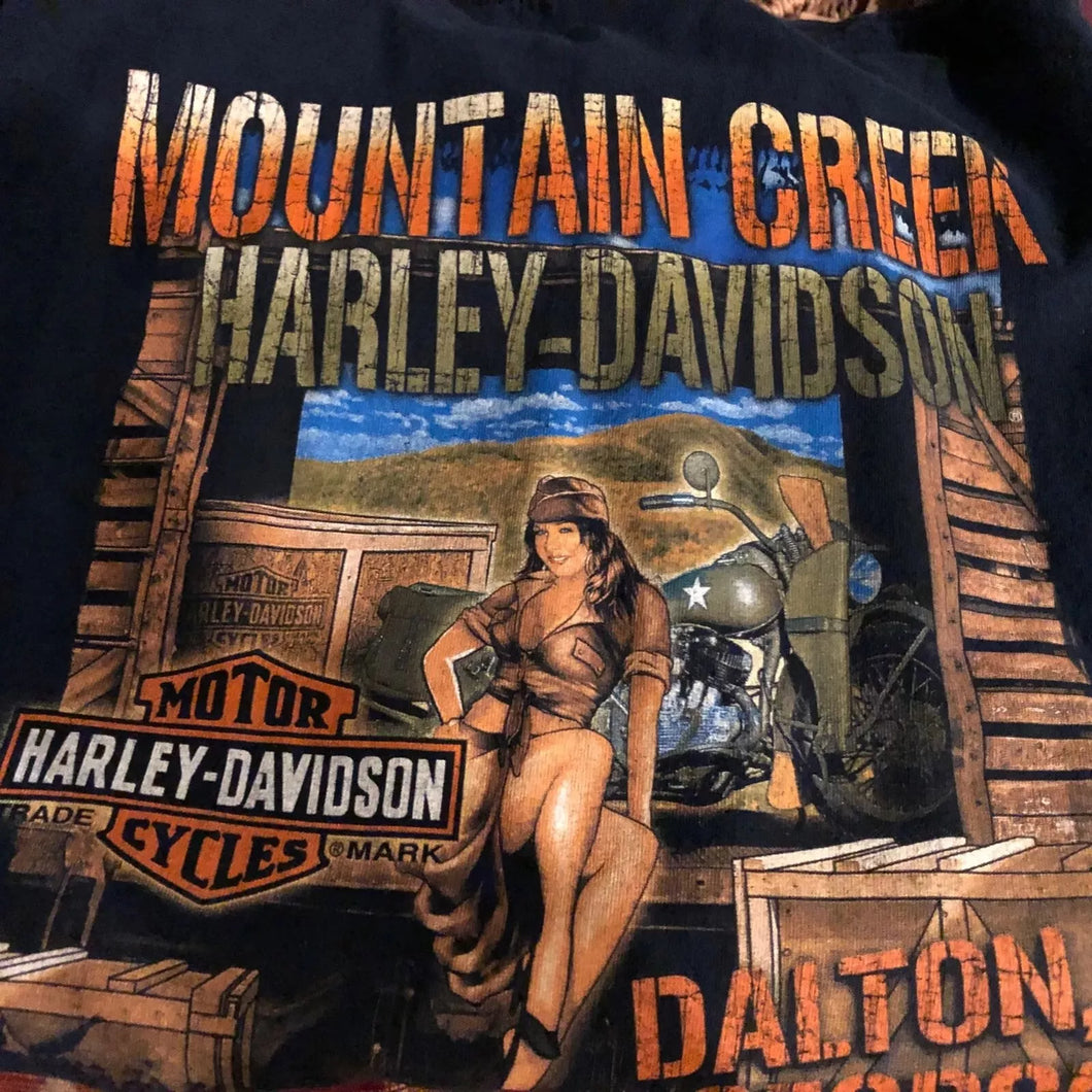 Harley Davidson Mountain Creek Ga Army Girl T-Shirt Med Double sided Made Mexico
