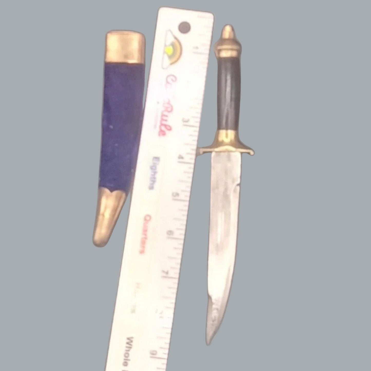 9" Dagger With Blade 5.5" Ingraved Design India with Blue Fabric Wraped Scabbard