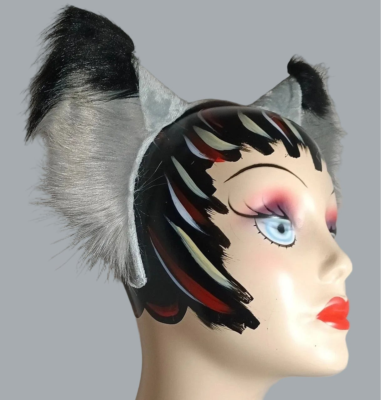 Gray Black Furry Fox Ears Headband Earmuffs Cosplay Costume Accessory