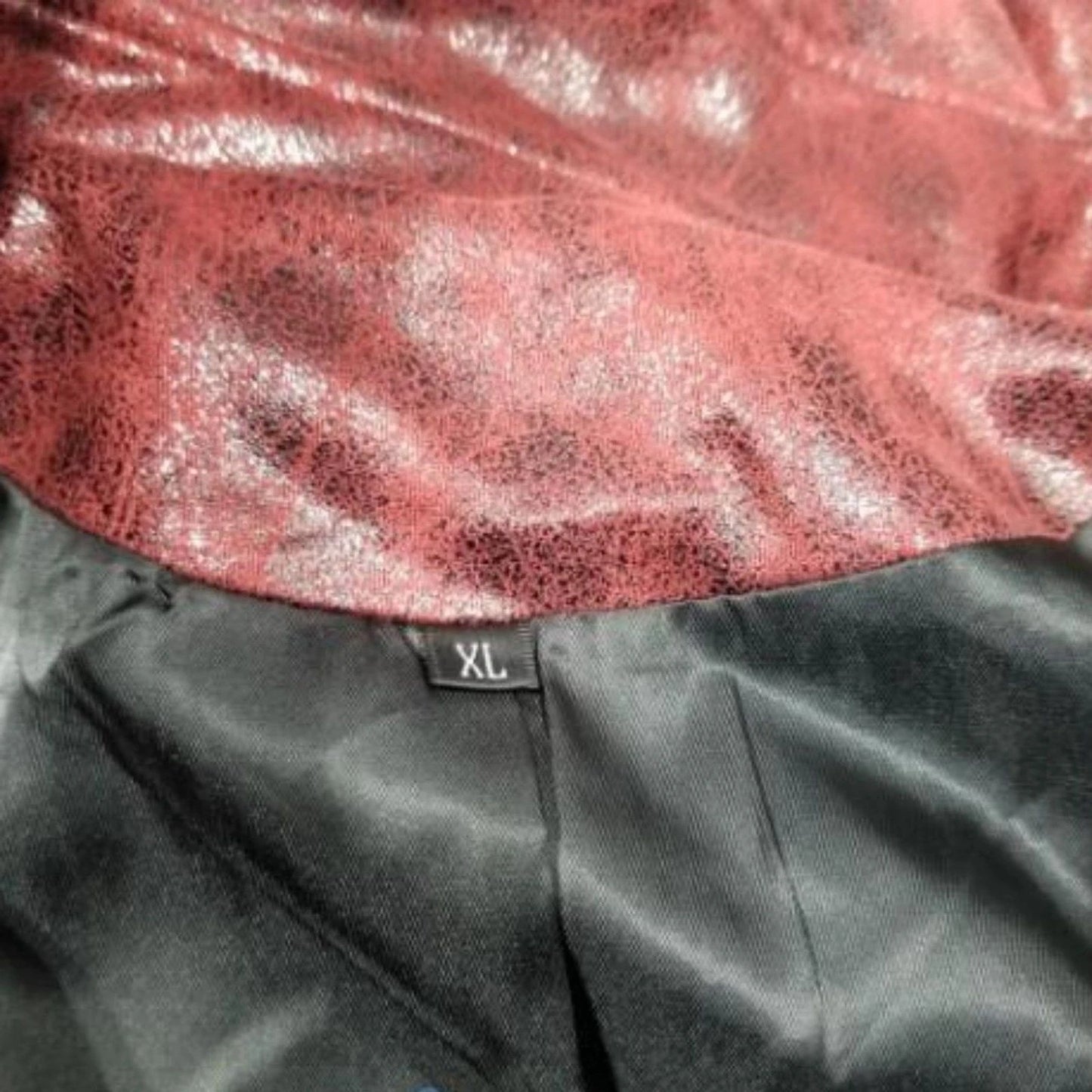 Crubelon Red Medieval Faux Leather Hooded Jacket Coat Men’s XL Goth