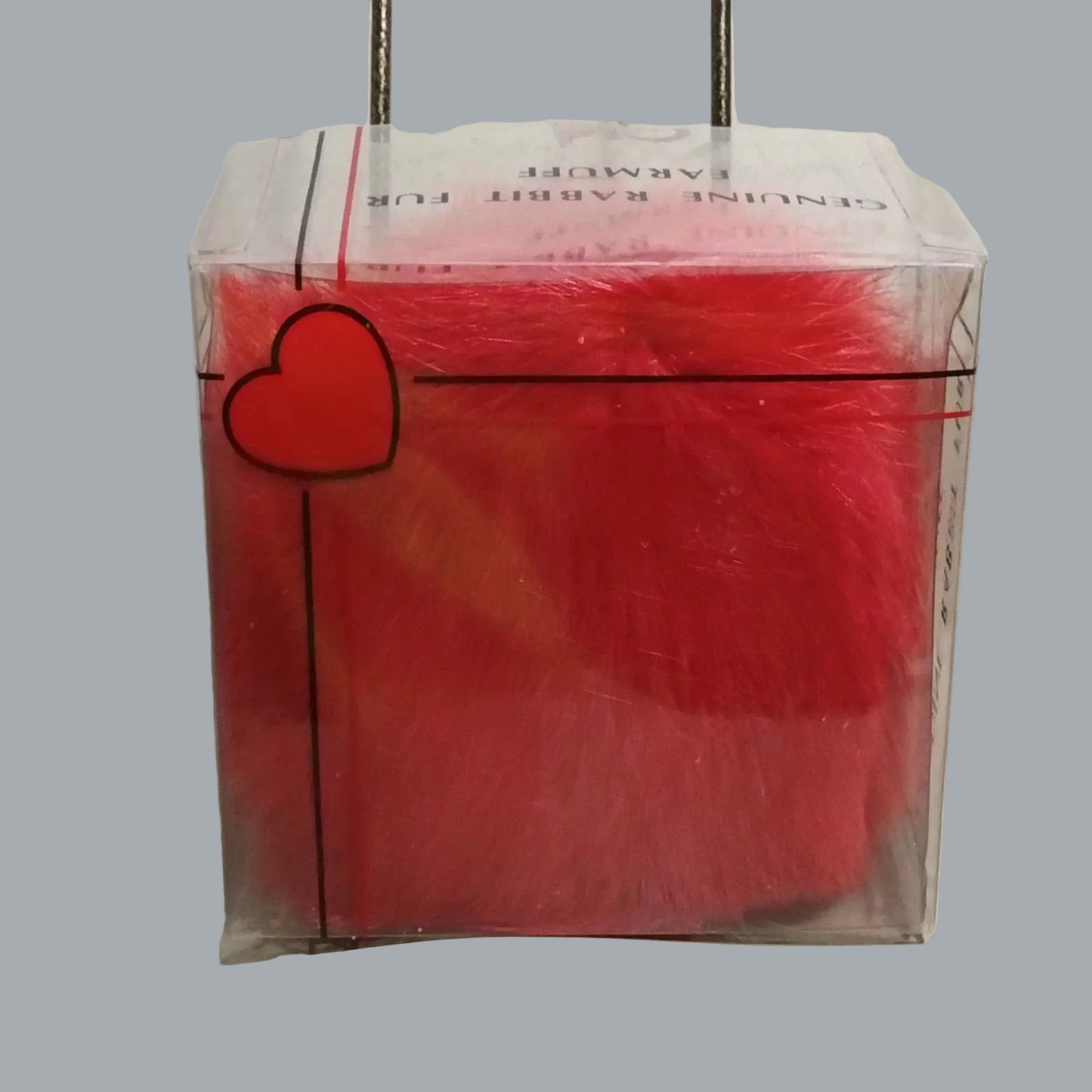 Vintage Genuine Rabbit Fur Red Earmuffs 4.5" Plush Warm Winter Headband NOS