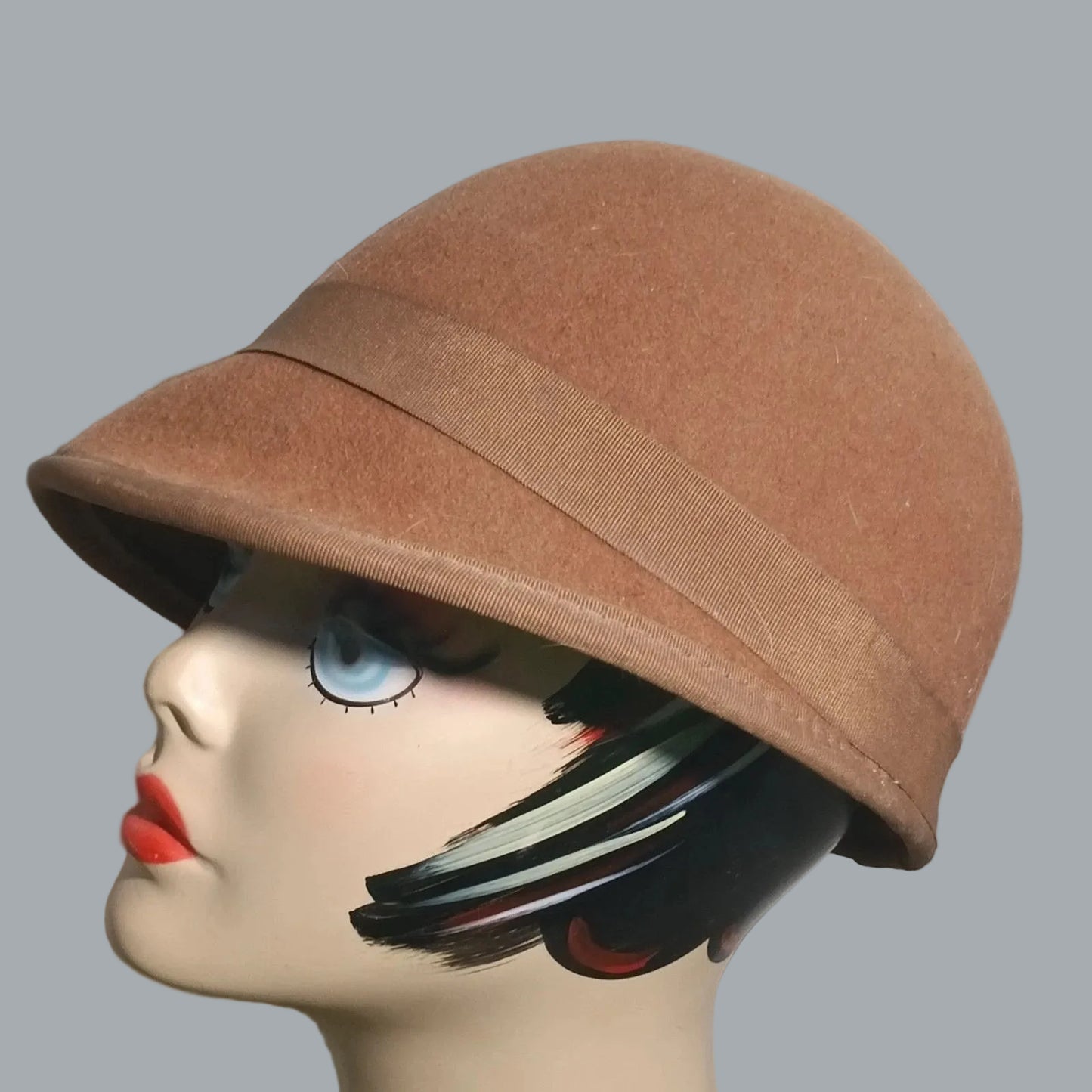 Nine West Brown Wool Felt Cloche Hat w/ Rosette Trim One Size