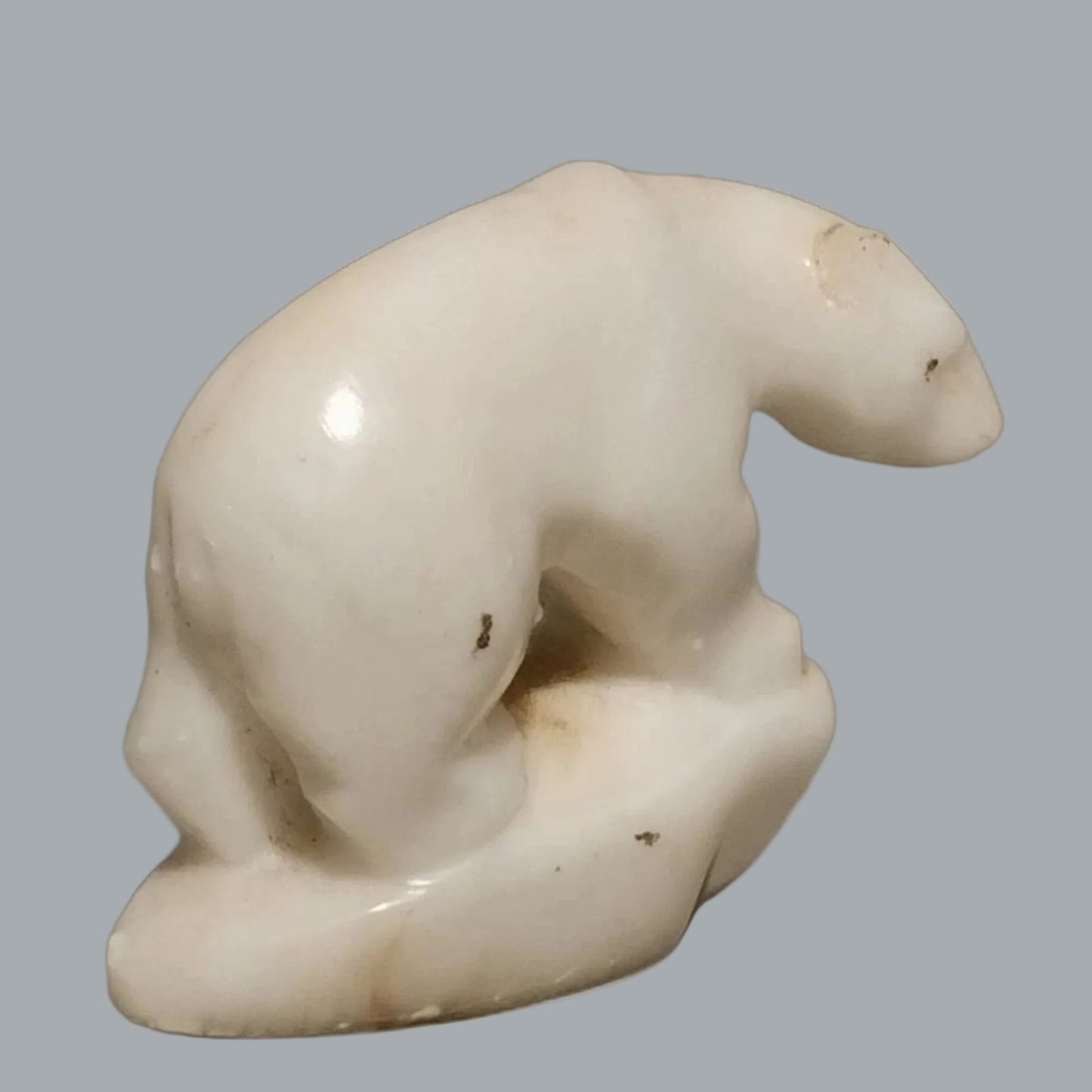 Hand Carved White Stone Polar Bear Figurine 2.5" Mini Wildlife Decor