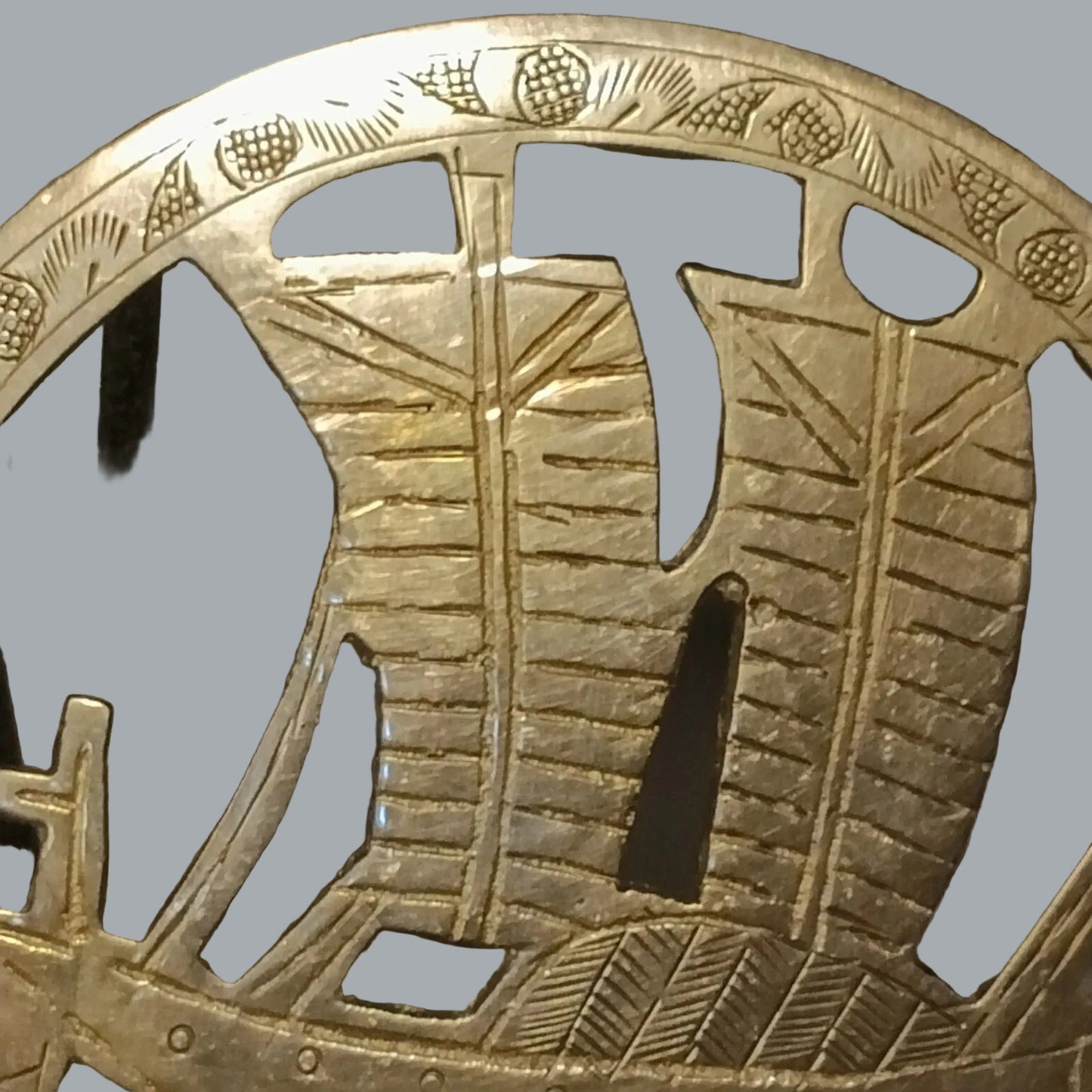 5.25" Brass Trivet Hot Plate Sailboat Cutout Decor Marked CHINA