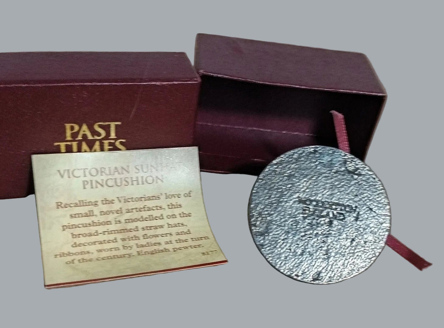 Past Times Victorian Sunhat Pincushion English Pewter Boxed 2in