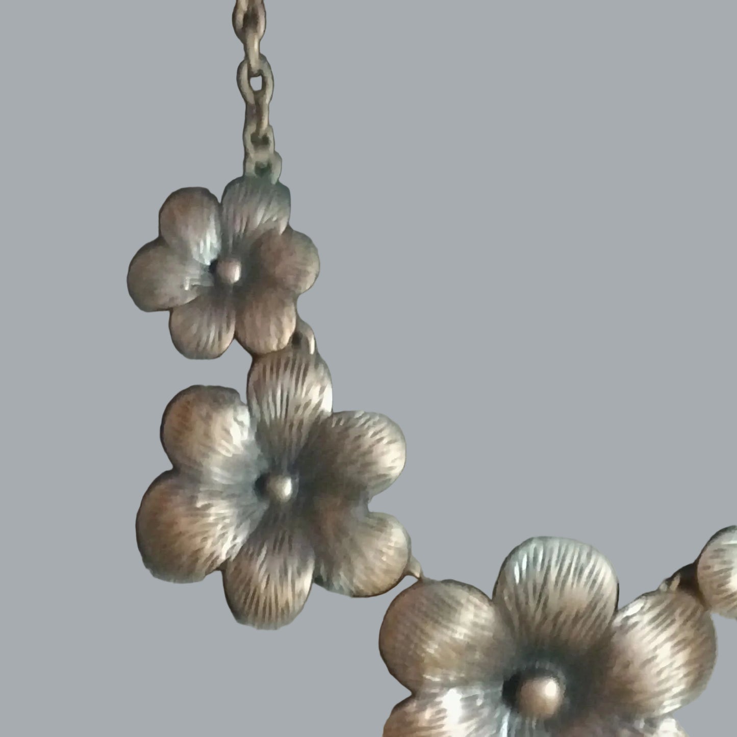 Floral Bib Necklace Metal Flower Statement Choker 12” + 3” Extender Chain