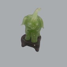 Load image into Gallery viewer, Vintage Jadeite Elephant Figurine with Wooden Stand &amp; Box – Made in PRC
