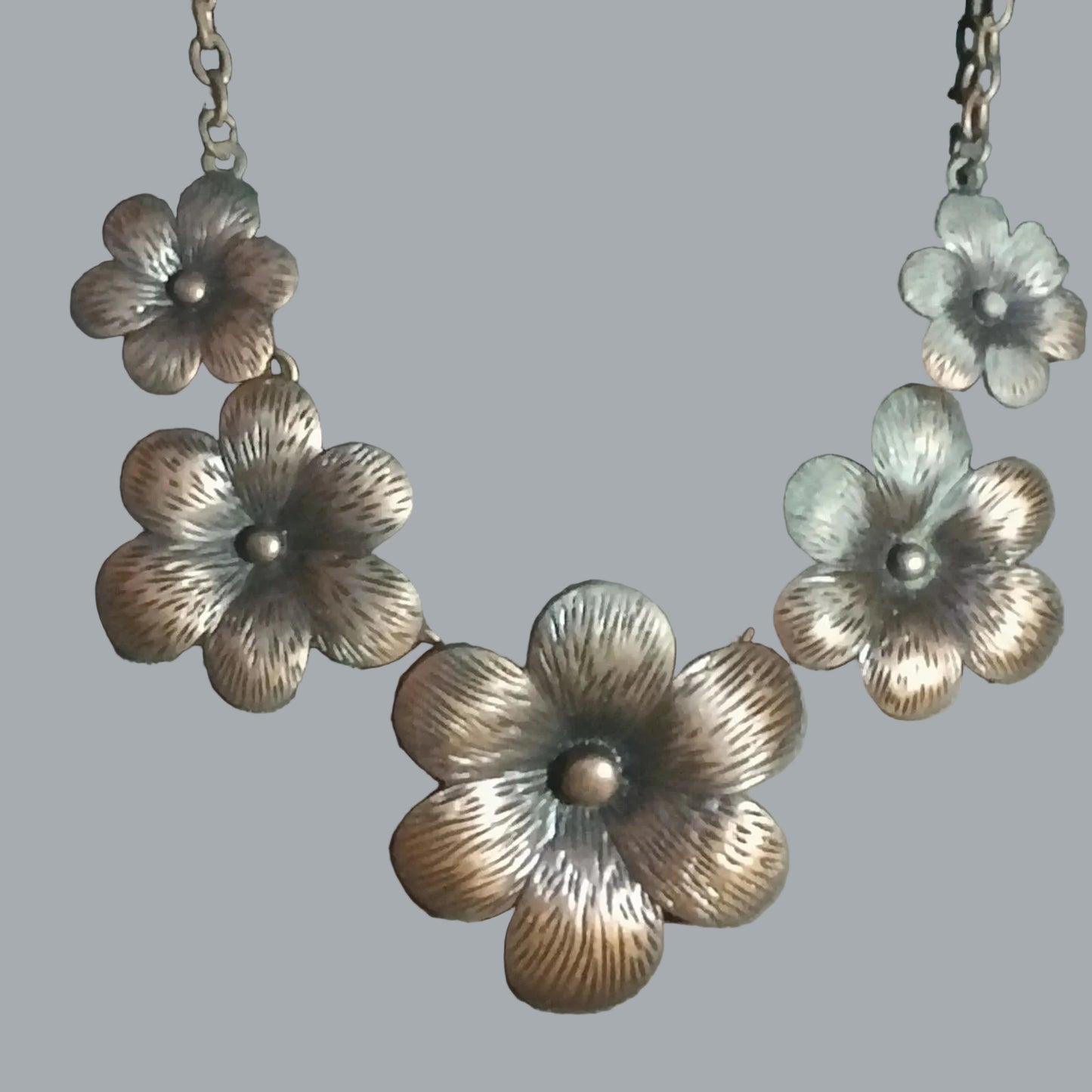 Floral Bib Necklace Metal Flower Statement Choker 12” + 3” Extender Chain