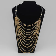 Load image into Gallery viewer, WHBM 30&quot; Gold &amp; Black Cord Necklace – Rhinestone Bands, Bold Statement
