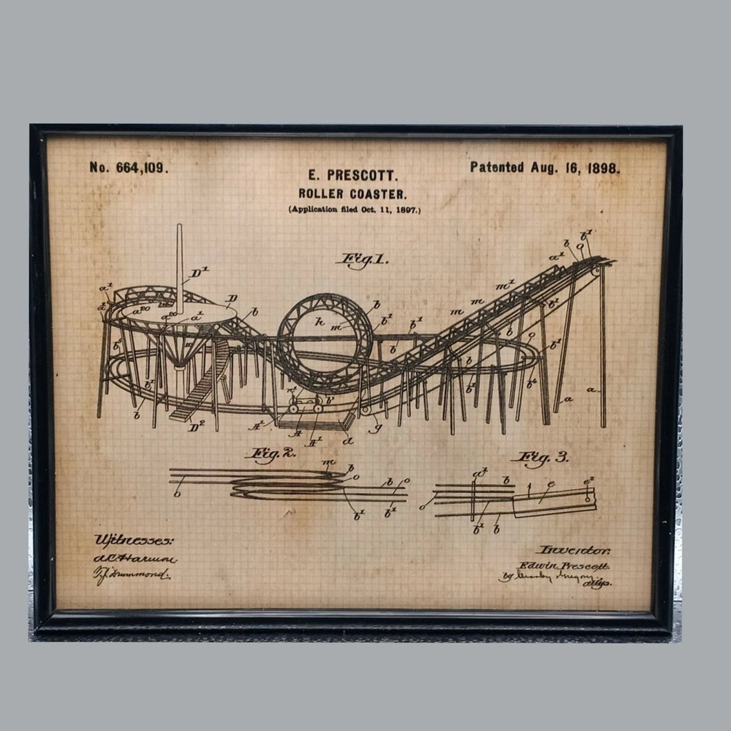 1898 Roller Coaster Patent Art Print 8x10 Framed | Vintage E. Prescott Design