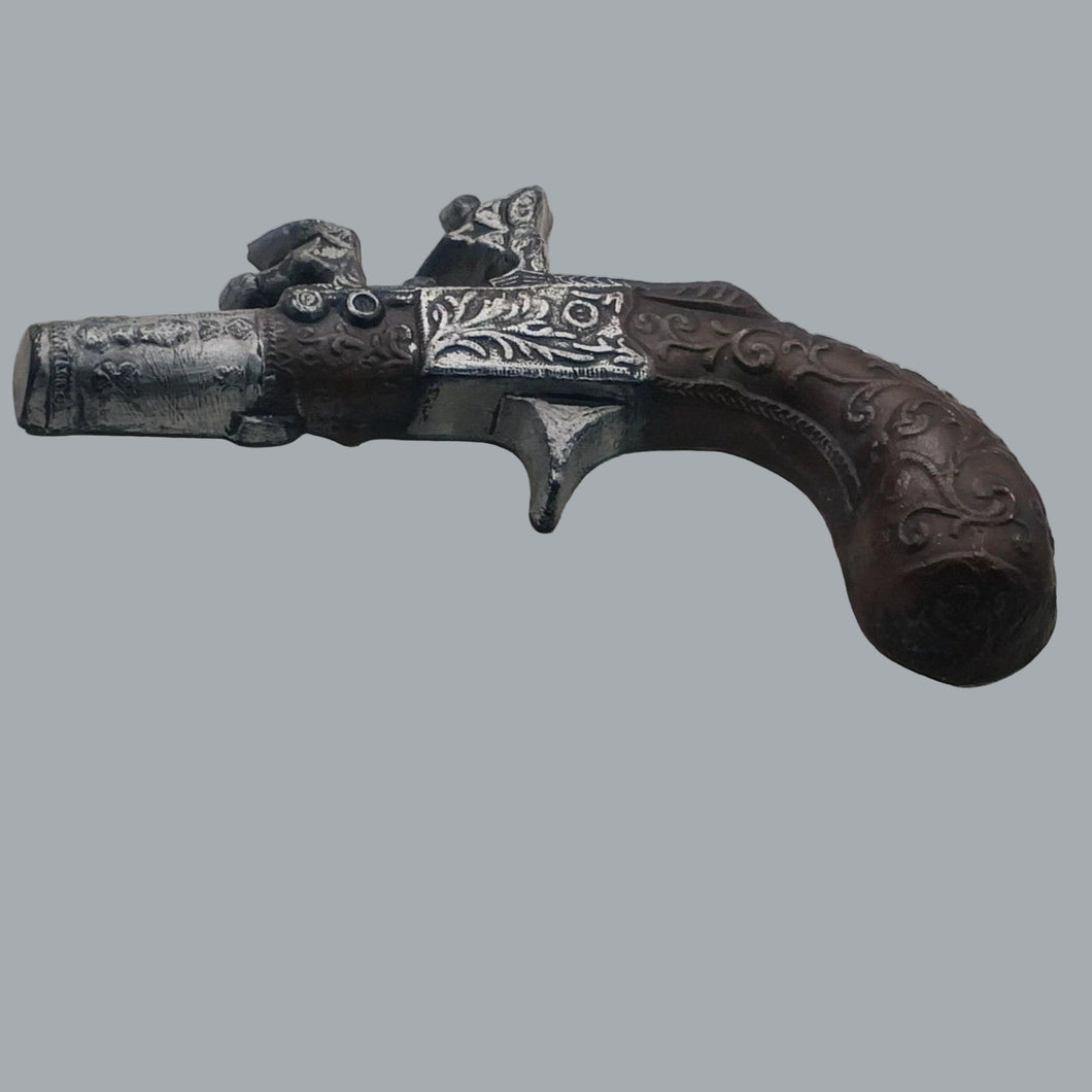 Vintage Plaster Flintlock Pistol Hand-Painted Ornate Wall Display Prop 7.5