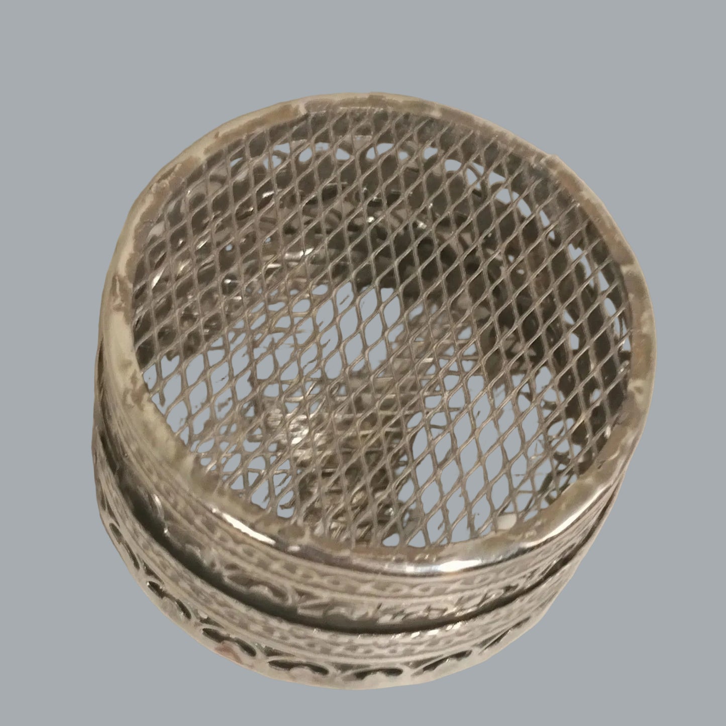 Vintage Silver Filigree Pomander Potpourri Box Rose Lid Incense 2.5"
