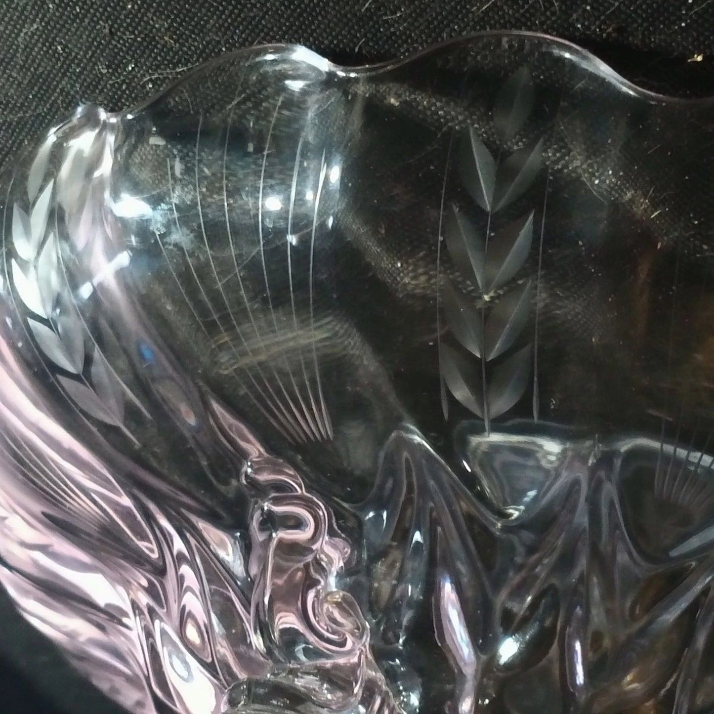 Vintage Indiana Glass Wheat Leaf 3-Footed Bowl 10" Clear Etched Crystal Unmarked