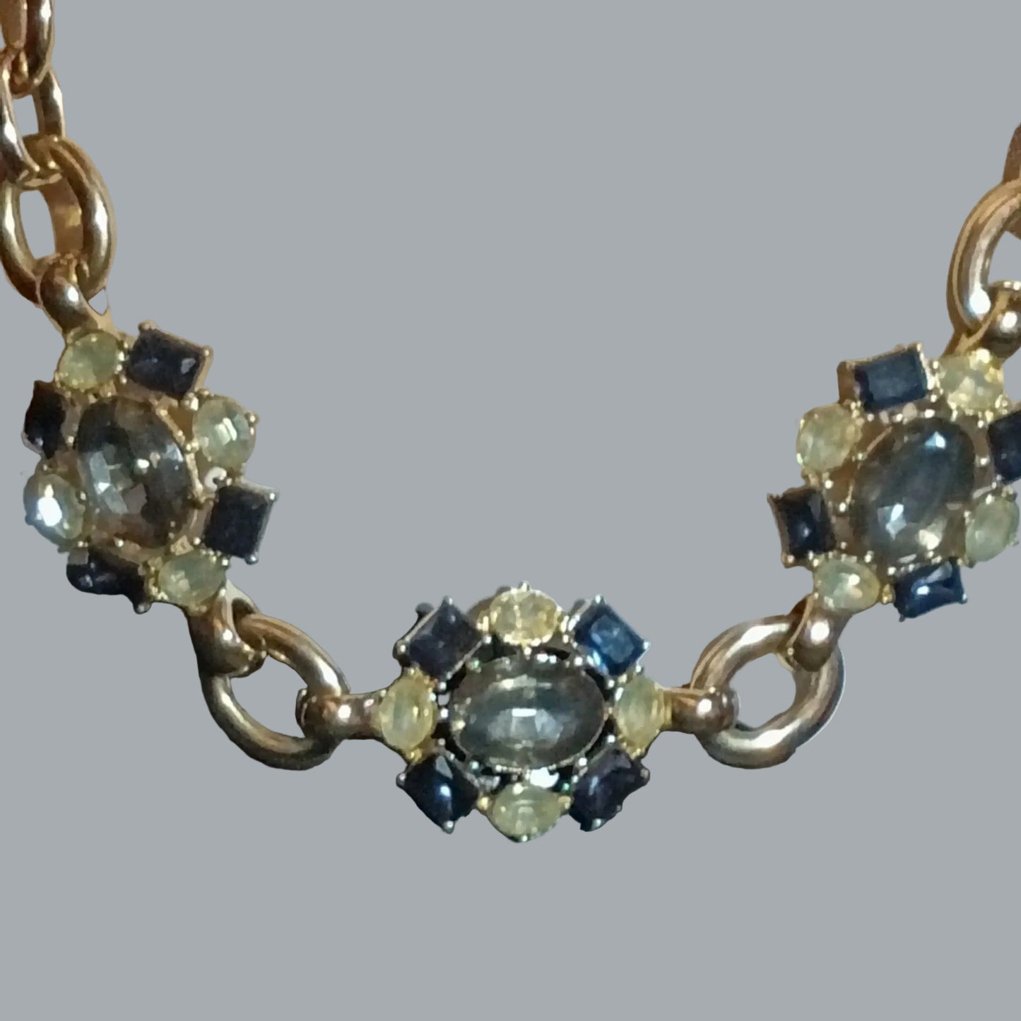 Banana Republic Gold Tone Navy Yellow Crystal Statement Necklace BR