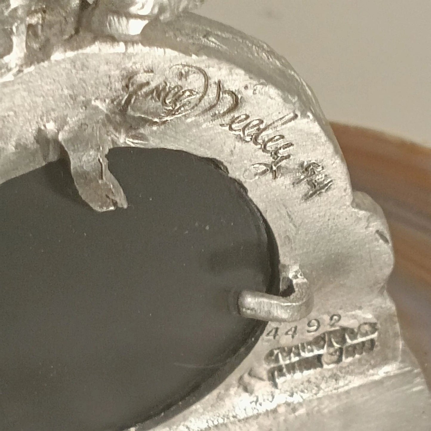 Greg Neeley Pewter Unicorn on Agate Slice Moon & Stars Hologram #4492