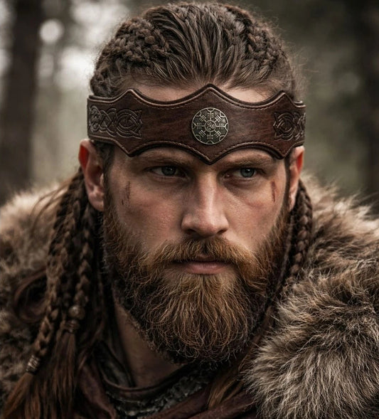 Medieval Embossed Faux Leather Adjustable Headband Renaissance Cosplay Viking