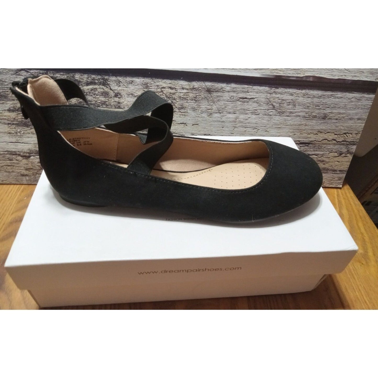 Sole_Stretchy Black Fashion Elastic Ankle Straps Flats Shoes Size 8.5 M US