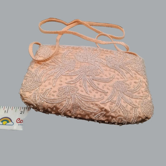 Vintage-Inspired Hand-Beaded Evening Bag Pink 8"x 6"