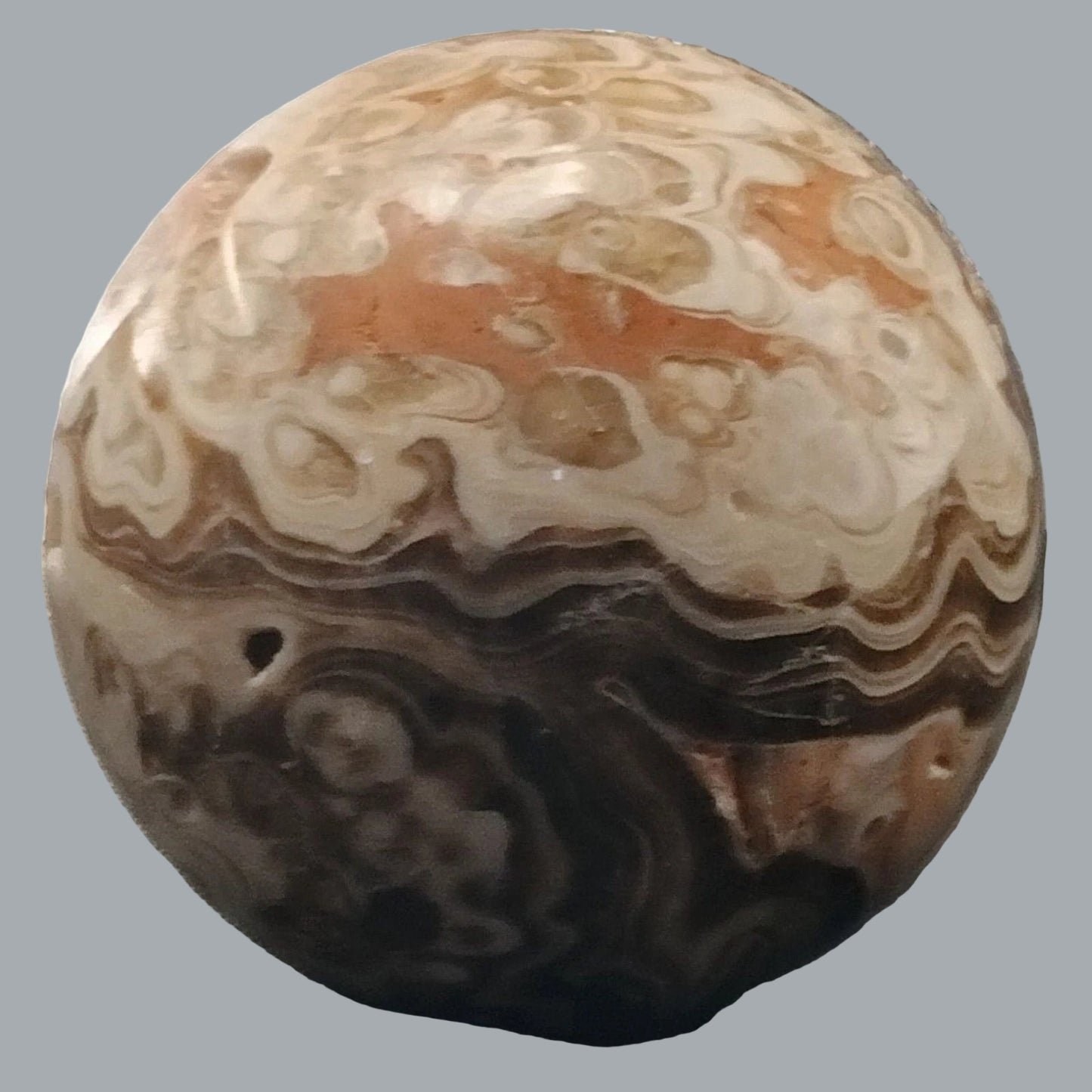 Brown Cream Orbicular Ocean Jasper Druzy Geode Sphere Crystal Reiki Madagascar