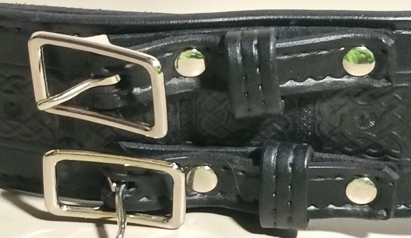 Holy Heck USA Full Grain Leather Double Buckle Kilt Belt 2.5" Celtic 39-44"waist
