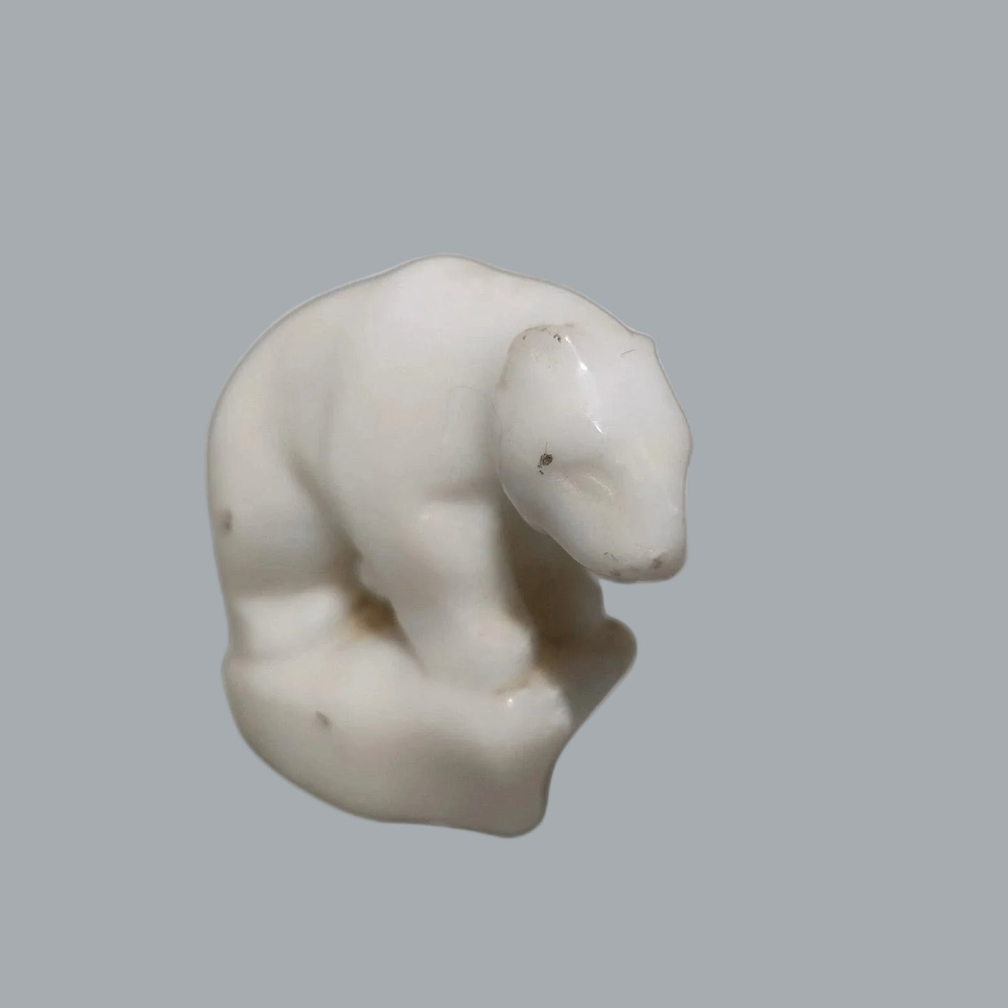 Hand Carved White Stone Polar Bear Figurine 2.5" Mini Wildlife Decor