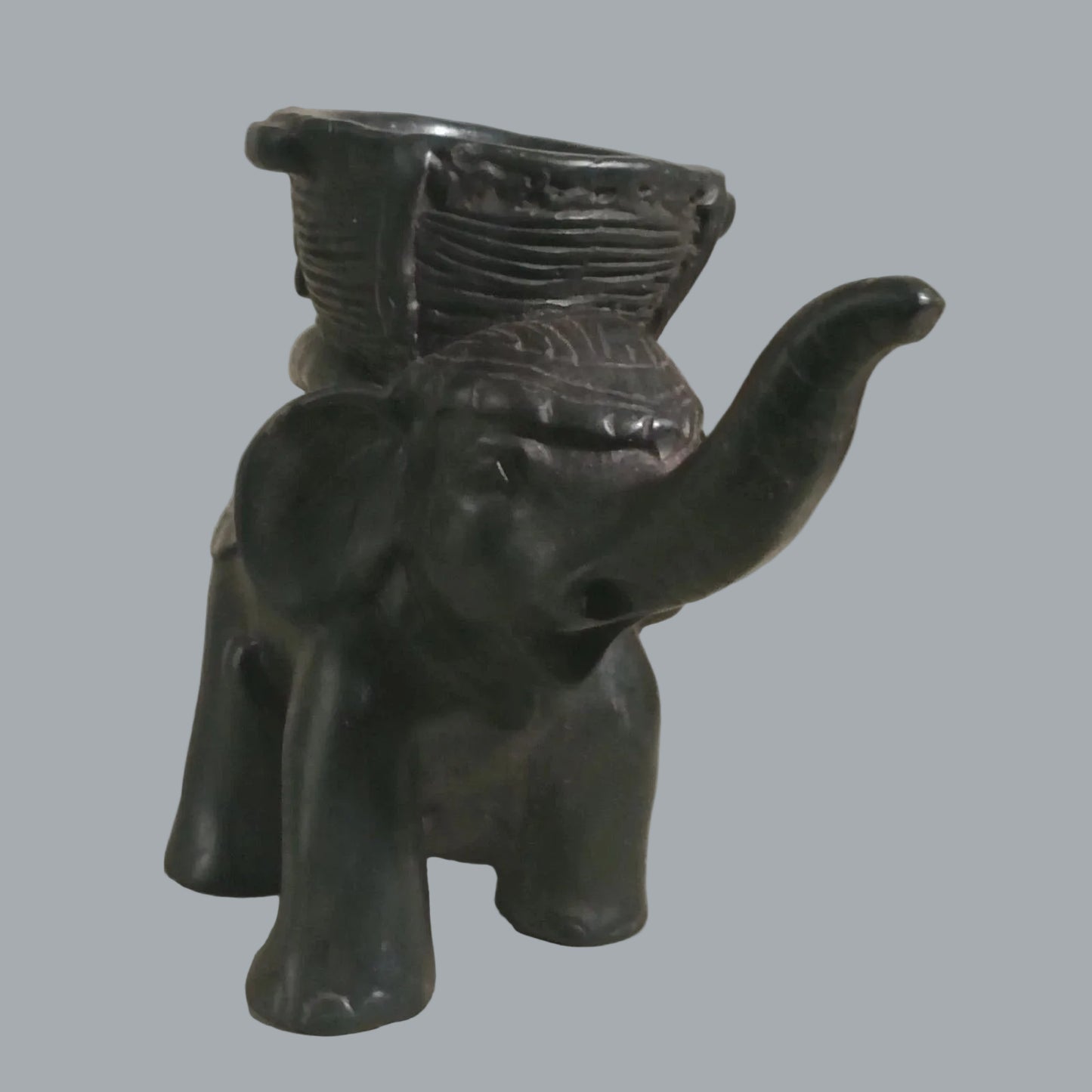 Vintage Elephant Basket Figurine Tribal Style Resin Safari Decor 5"