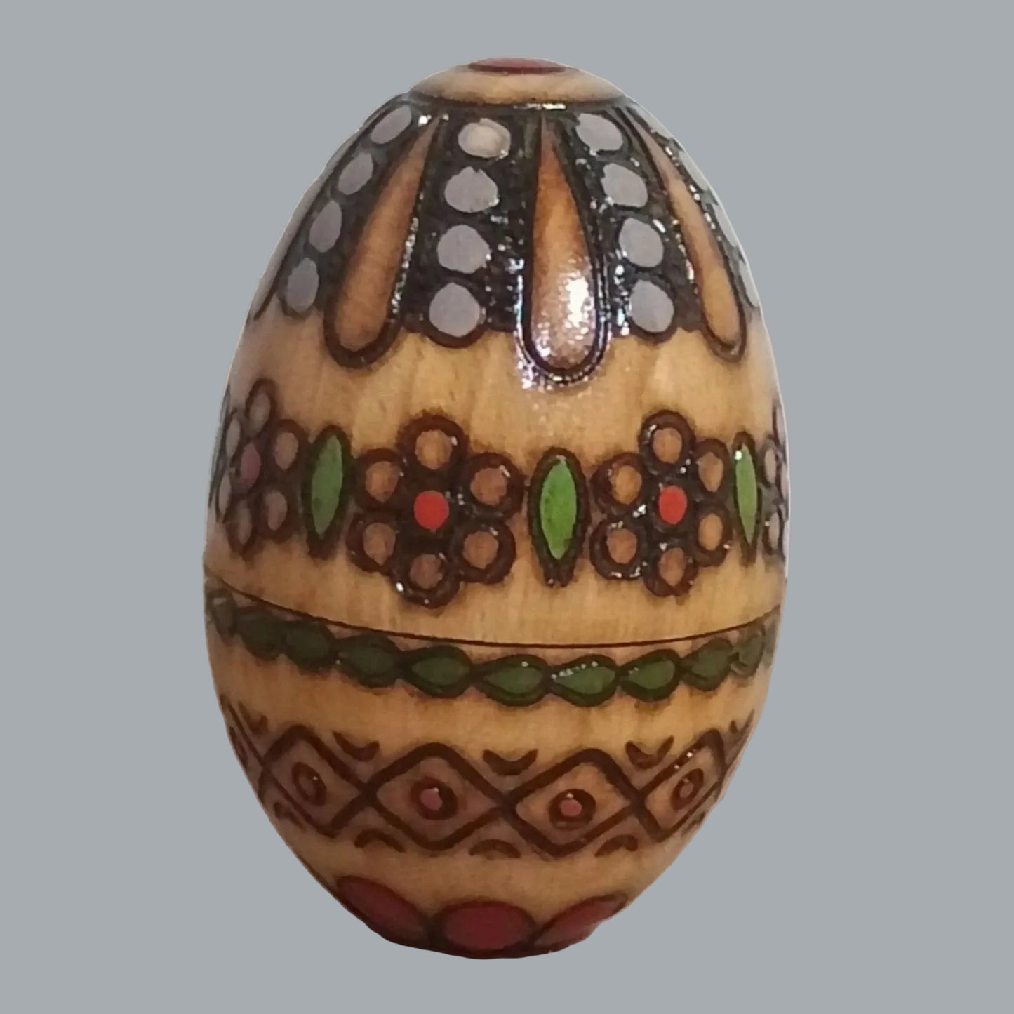 Vintage Russian hand painted wooden nesting Easter egg 3.5"