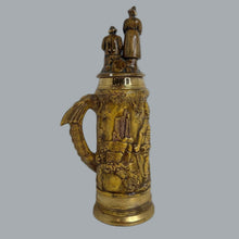 Load image into Gallery viewer, Vntg 1979 Ceramic Gloss Beer Stein Warrior Graphics &amp; Dragon Handle Chip On Tail

