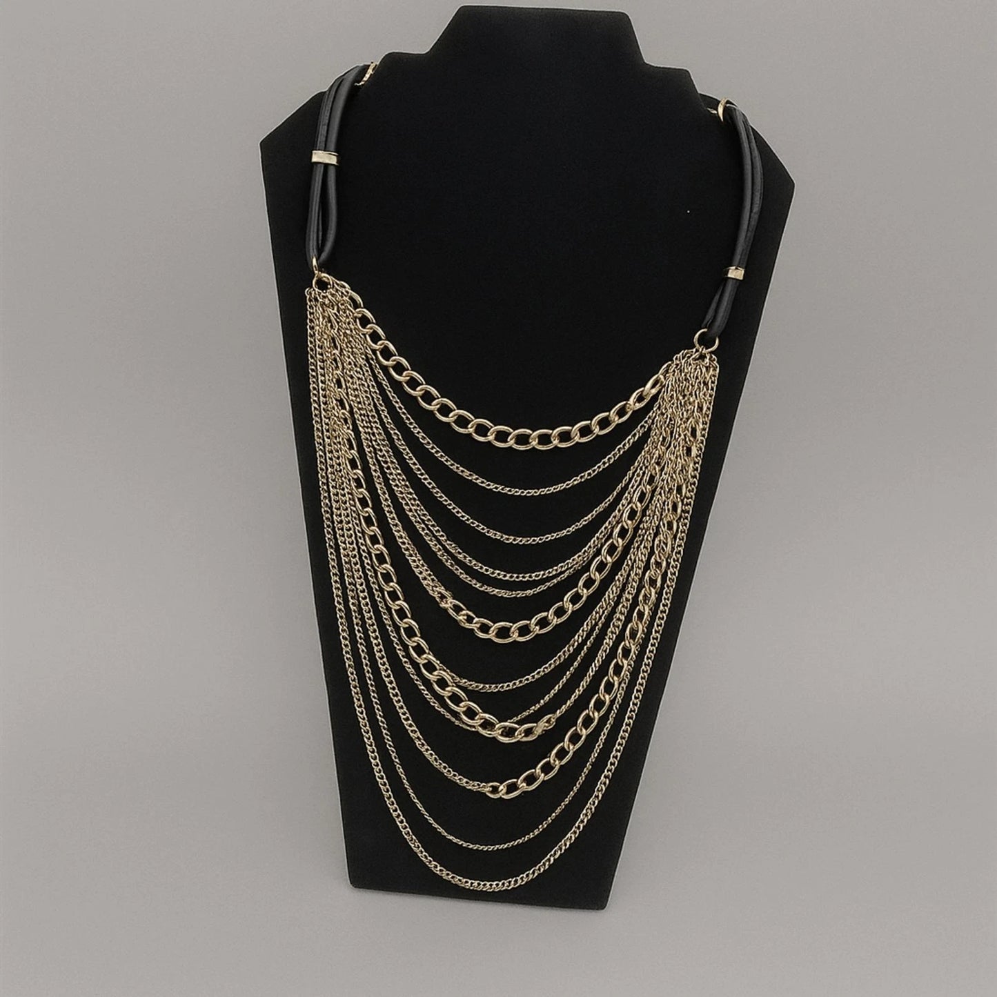 WHBM 30" Gold & Black Cord Necklace – Rhinestone Bands, Bold Statement