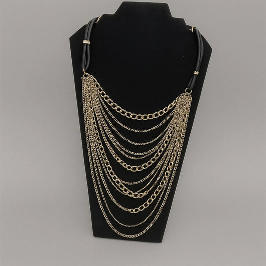WHBM 30" Gold & Black Cord Necklace – Rhinestone Bands, Bold Statement