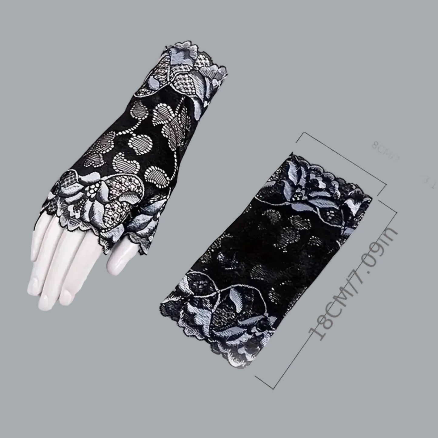 Elegant Lace Fingerless Gloves for Women Black & Gray