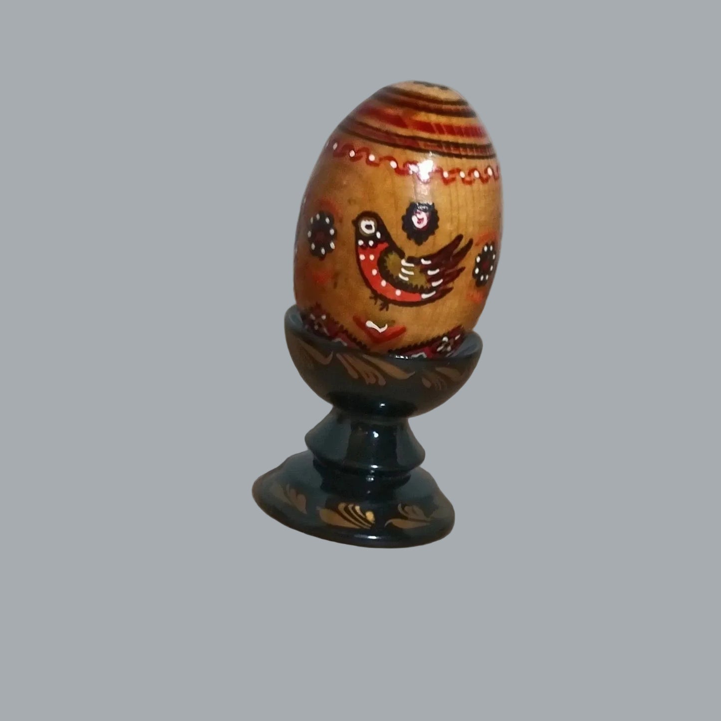 Handcrafted Ukraine Painted Wooden Egg Set w/ Stand 4pc 2.5-1.5in