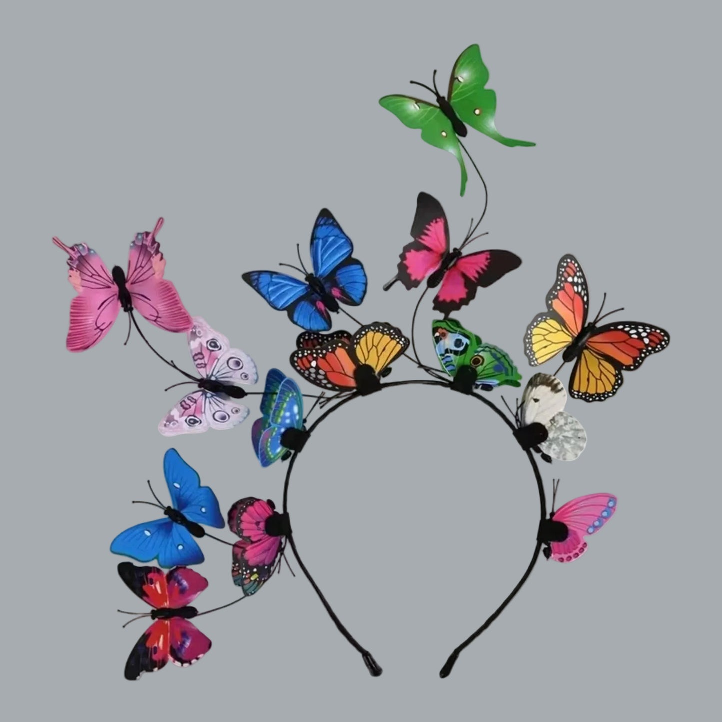 Butterfly Fairy Crown Headband Multicolor 3D Butterflies Fantasy Cosplay