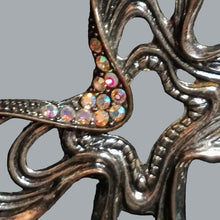 Load image into Gallery viewer, Jewelry Silver Openwork Cross Pendant Necklace Aurora Borealis Rhinestone Accent
