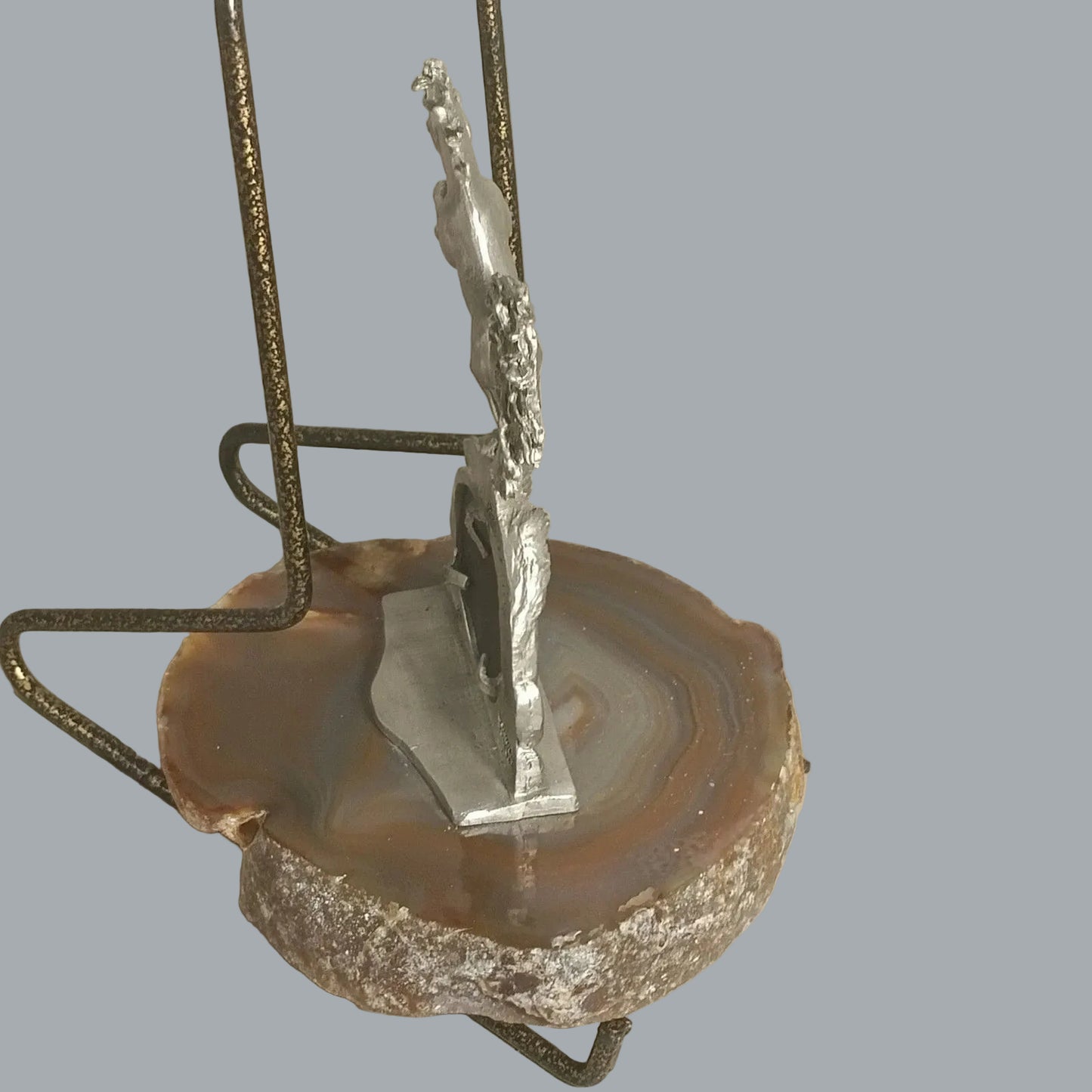 Greg Neeley Pewter Unicorn on Agate Slice Moon & Stars Hologram #4492