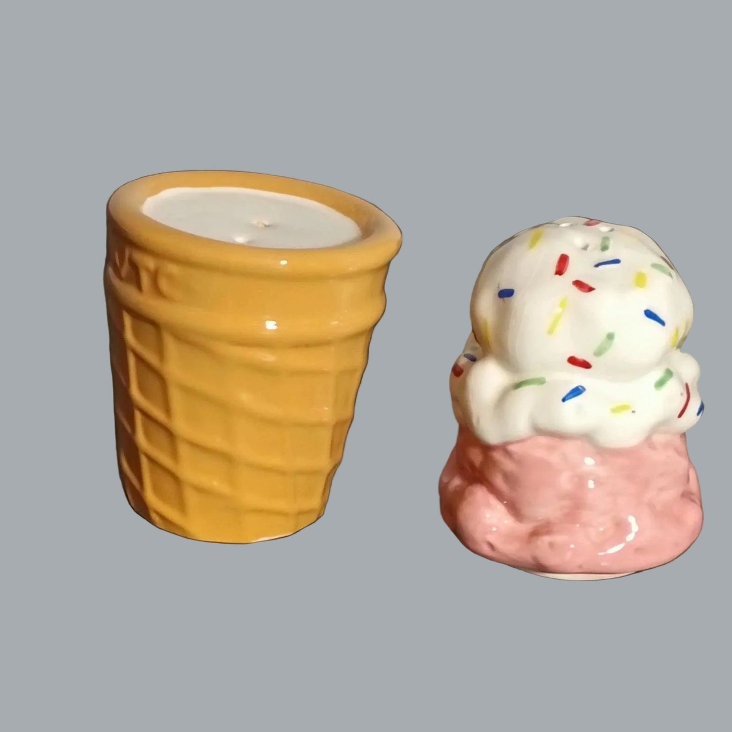 Ice Cream Cone Salt & Pepper Shakers Ceramic BWTC Pink Sprinkle Scoop