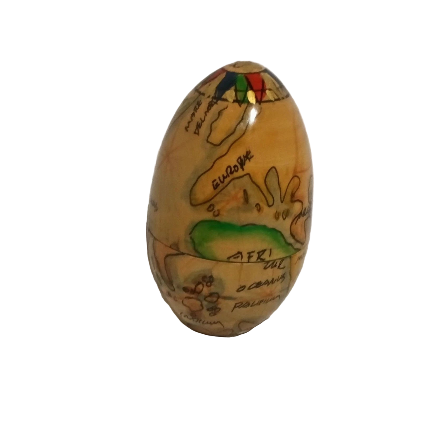 Vintage Wooden Nesting World Map Eggs Set Hand Painted Globe Style 4"
