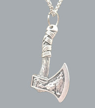 Load image into Gallery viewer, Viking Necklace Wolf Axe Celtic Pendant Nordic Amulet Silvertone 22&quot; Chain
