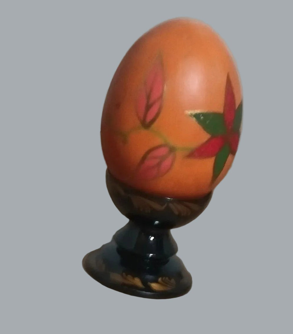 Handcrafted Ukraine Painted Wooden Egg Set w/ Stand 4pc 2.5-1.5in