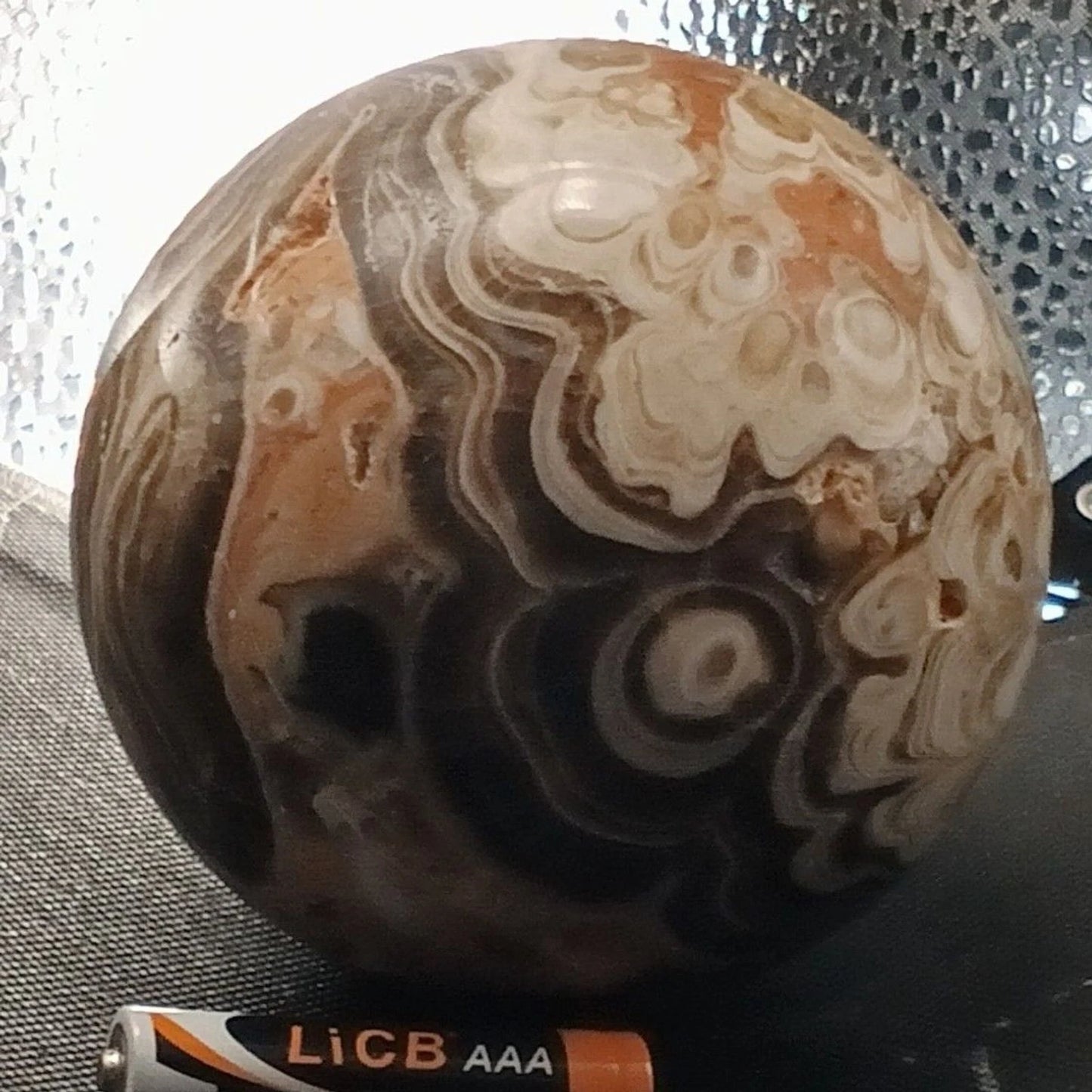 Brown Cream Orbicular Ocean Jasper Druzy Geode Sphere Crystal Reiki Madagascar