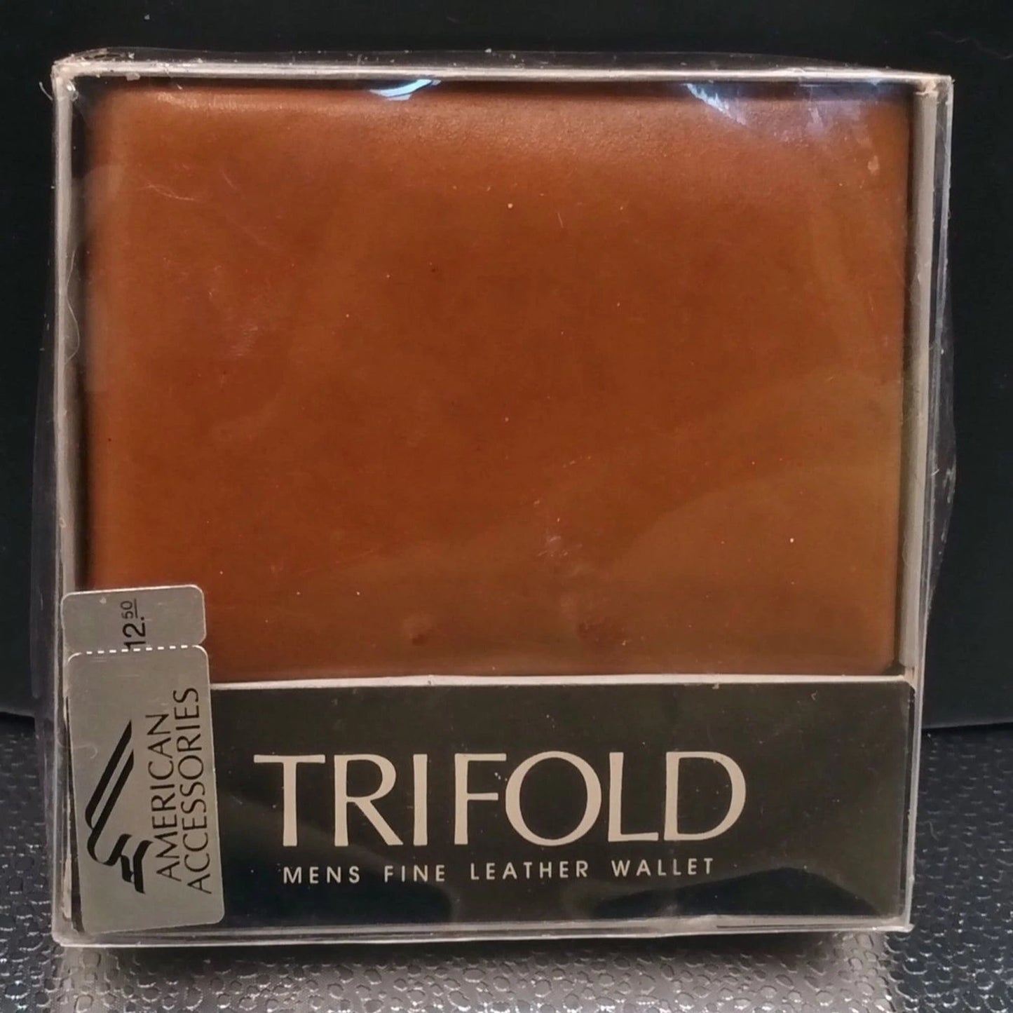 American Accessories Tan Brown Leather Trifold Mens Wallet NIB Vintage
