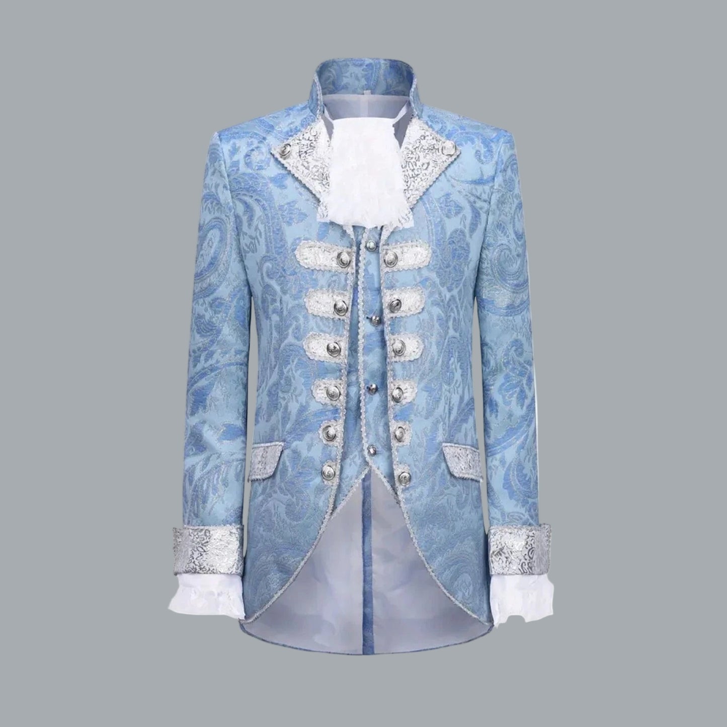 Men's Rococo Court Suit Light Blue Elegant 3PC Tailcoat Vest Pants Set 46-48