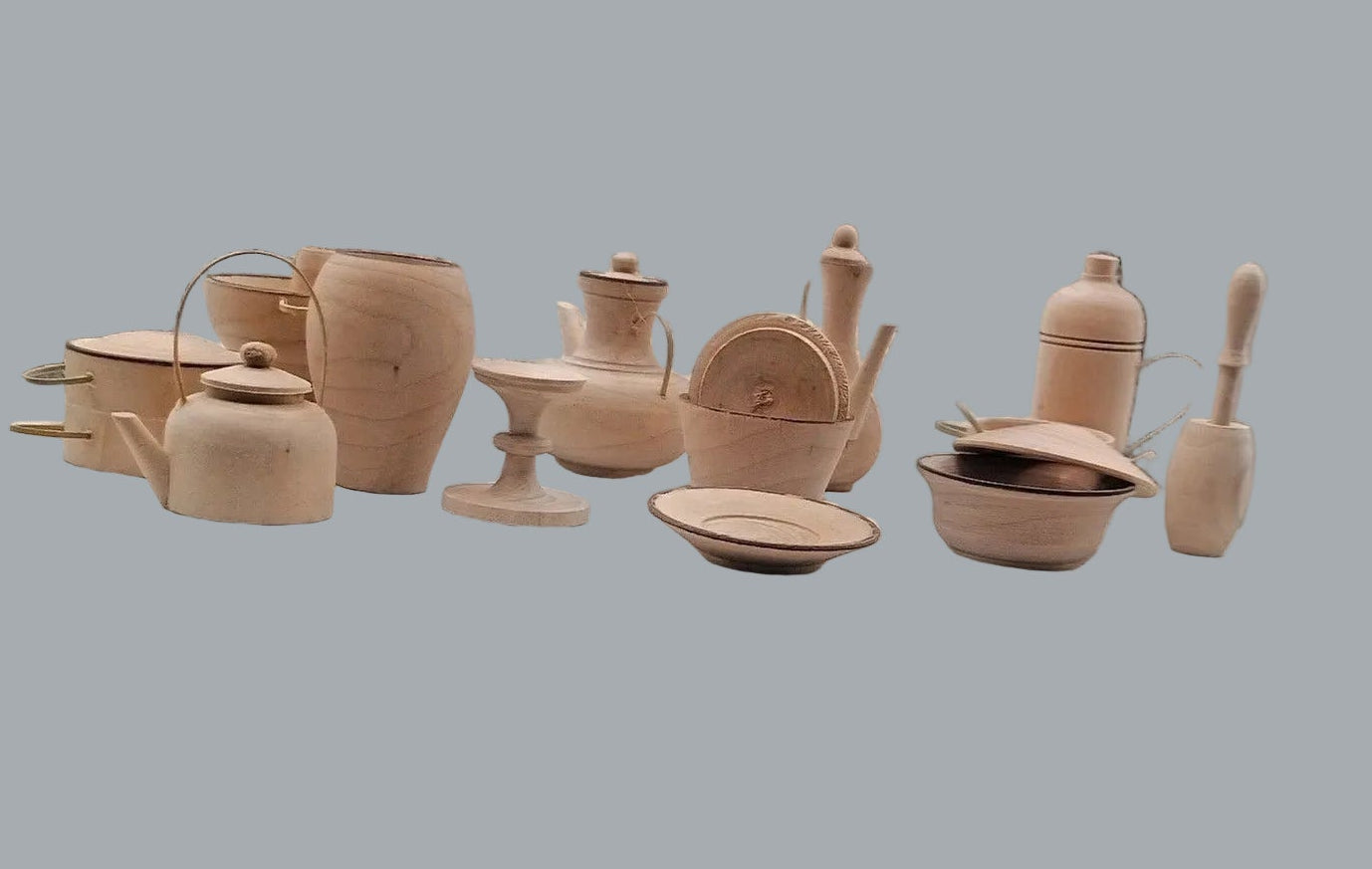 12 Mini Wooden Kitchen Utensils Set Dollhouse Craft Unfinished Wood Decor