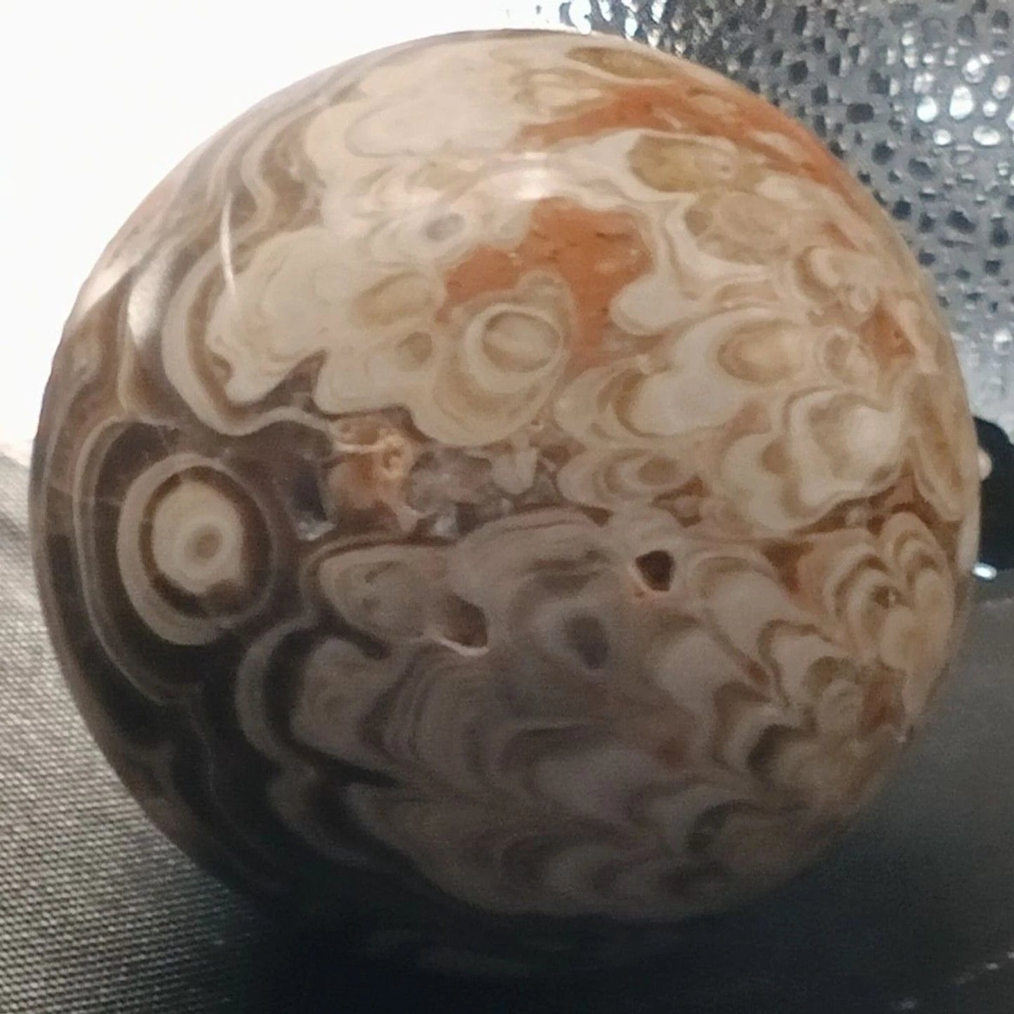 Brown Cream Orbicular Ocean Jasper Druzy Geode Sphere Crystal Reiki Madagascar