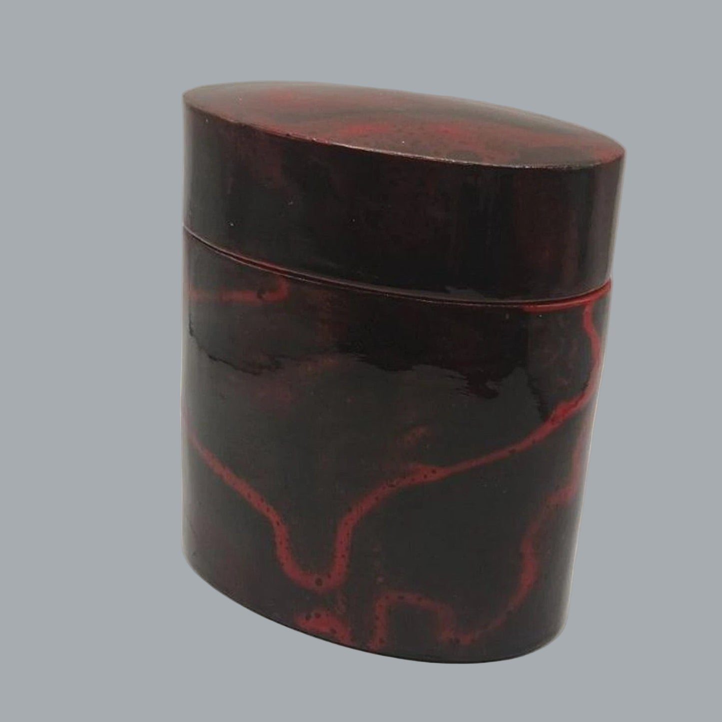 Vintage Japanese Lacquer Nesting Boxes Set - 6", 5", 4" Red & Black Marbled Jars