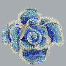 Load image into Gallery viewer, Sparkling Blue Crystal Rose Brooch, Silvertone 4&quot; Flower Pin
