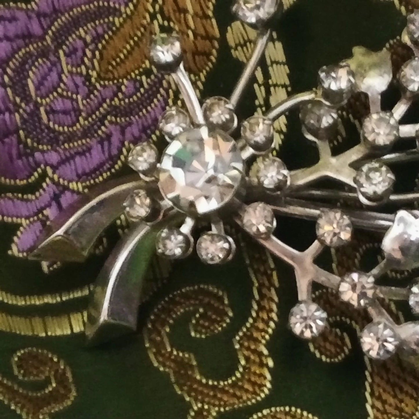 Vintage Rhinestone Floral Spray Brooch Silver Tone 2.25 x 1.75 in