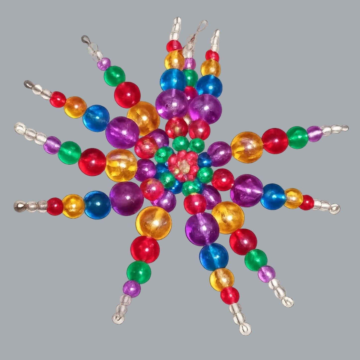 Rainbow Beaded Starburst Ornament 5” Round Holiday Suncatcher Decor