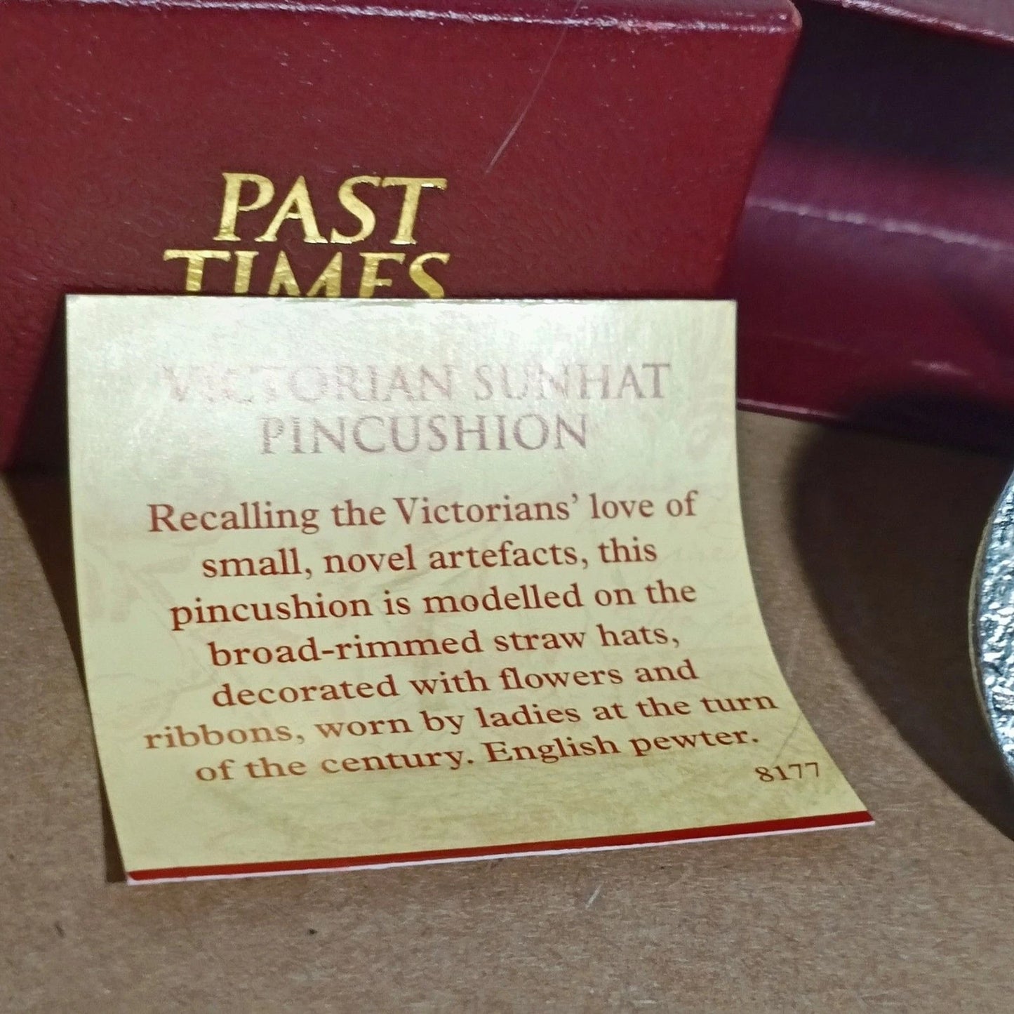 Past Times Victorian Sunhat Pincushion English Pewter Boxed 2in