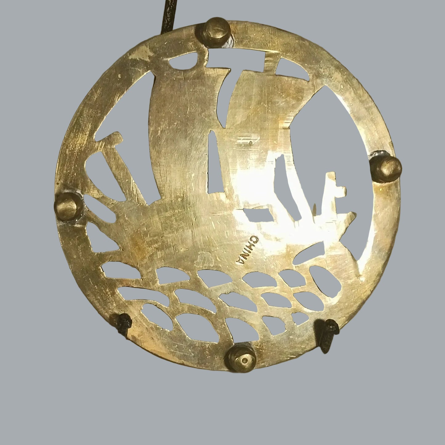 5.25" Brass Trivet Hot Plate Sailboat Cutout Decor Marked CHINA